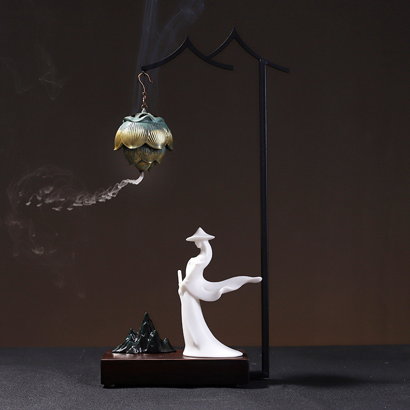 寒江孤影侠客禅意倒流香炉摆件